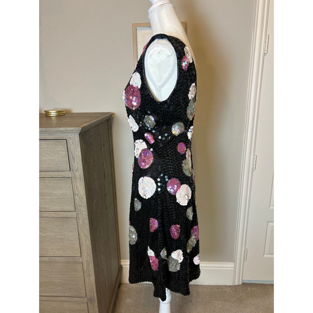 Nadine Boutique | Vintage Black/Pink/Silver Sequins Sheath Dress | Large - Picture 8 of 14